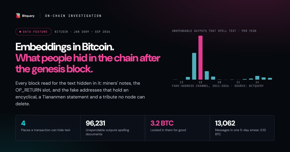 Cover Image for Embeddings in Bitcoin: what people hid in the chain after the genesis block.