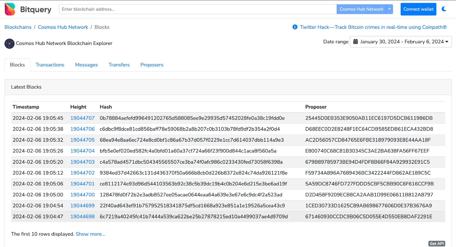 Bitquery Cosmos Explorer Screenshot